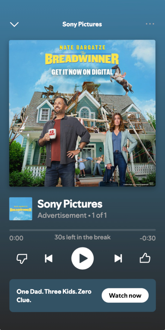 The Breadwinner — Spotify ad playing view